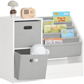 SoBuy KMB76-W Librería Infantil de 5 Niveles, Estantería Multifuncional con 2 Cestas y 1 Compartimiento, Dimensiones: 80 x 30 x 61 cm, Color Blanco