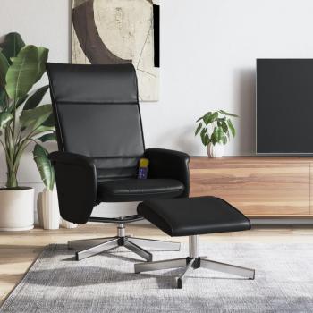 Silla de masaje reclinable con taburete de cuero negro, sillón reclinable masaje con reposapiés de cuero sintético negro Vidaxl