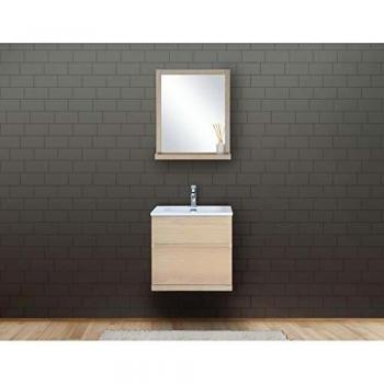 Conjunto de Mueble de Baño en Roble con Lavabo de Resina de 60 cm + Espejo ENIO