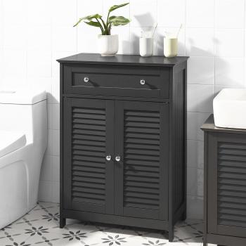 Armario del gabinete de baño SoBuy FRG238-DG, Mueble Auxiliar para baño, Armario de almacenaje Organizador para baño con 1 cajón y 2 puertas, Color Gris