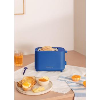 Tostadora de Pan CREATE - 2 Ranuras Anchas - 6 Niveles de Potencia - 750W - Azul Cobalto - Sistema de Seguridad y Bandeja Recogemigas