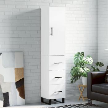 Aparador alto de madera contrachapada blanco 34,5x34x180 cm