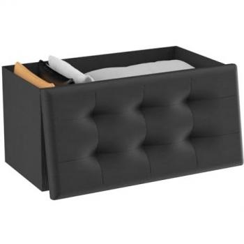 Puff de Almacenaje Plegable Acolchado, Banco y Taburete Reposapiés para Dormitorio y Sala de Estar, Tela Negra 38x76x38cm