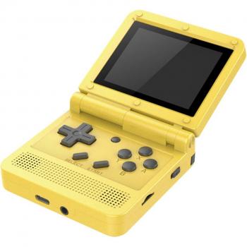Powkiddy V90 Retro Game Console Hand-held Flip Cover 3-inch Screen Open Source Video Game Player - Yellow, 16GB Card