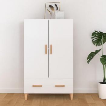 Aparador de madera contrachapada 70x31x115cm, Mueble de Almacenaje de Salón, Buffet para salón Moderno, Armario Auxiliar, Armario de Almacenamiento en color blanco brillante