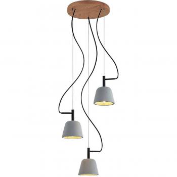 Lámpara colgante Lucande Otavis de hormigón, 3 luces, diseño moderno en marrón, hecha de madera e.o., adecuada para salón y comedor, con 3 bombillas E14