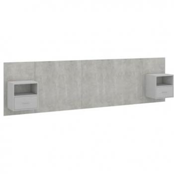 Cabecero de Cama con Mesitas de Madera Contrachapada Gris Hormigón para Dormitorio