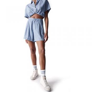 Salsa Light Denim High Waist Pleated Shorts for Women