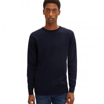 Tom Tailor - Jersey de hombre en azul marino de punto simple con cuello redondo