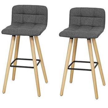 Set de 2 taburetes de cocina con respaldo, tejido acolchado en asiento gris oscuro, capacidad hasta 90 kg, altura 90 cm