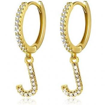 Pendientes de aro con inicial A-Z para mujer, chapados en oro blanco de 14 quilates, circonita cúbica, personalizados, 26 letras, regalo para ella