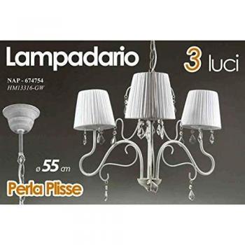 Araña moderna blanca de 3 luces con pantallas de tela de 55 cm