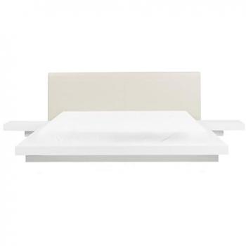 Cama de agua Zen 180 x 200 cm con cabecero de piel sintética blanca y estructura de madera de bajo perfil
