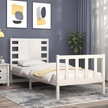 Estructura de Cama Individual con Cabecero de Madera Maciza Blanca