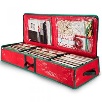 Zober Christmas Wrapping Paper Storage Bag with Interior Pockets - Fits 18-24 Rolls - Gift Wrap Organiser for Christmas Decorations Bows, Tags & Ribbons - Durable Tear Proof Wrapping Paper Storage Box
