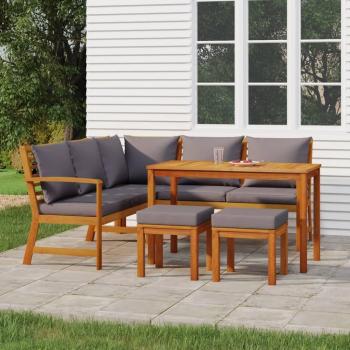 6-Piece Acacia Wood Garden Dining Set with Cushions