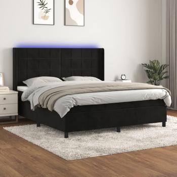 Cama Box Spring con Colchón y LED Terciopelo Negro 160x200 cm