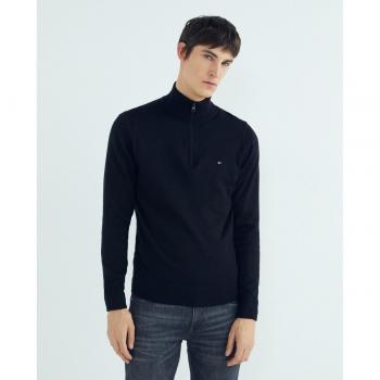 Jersey de Hombre Tommy Hilfiger Liso Negro con Cuello Alto y Cierre en Cremallera, Pima Algodón y Cachemira, Talla XL