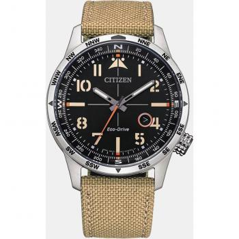 Citizen Eco-Drive BM7550-10E Reloj de Hombre con Correa de Nylon Beige, Caja de Acero, Autonomía de 6 Meses y Resistencia al Agua, Garantía de