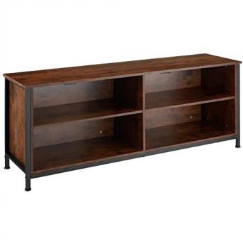 Mueble bajo para televisor Navan 147 x 41 x 60,5 cm, estilo industrial, cuatro compartimentos con dos estantes ajustables, panel posterior con cuatro pasacables