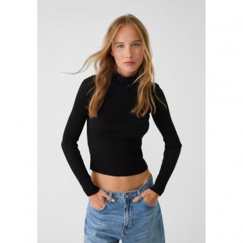 Stradivarius Ribbed Black Mock Turtleneck Sweater Size L