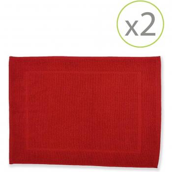 Toalla La Mariposa de Oro 100% Algodón lisa 500 gr Roja, extra suave; Pack de 2 alfombrines de baño La Mariposa de Oro de 45 x 65 cm rojo rubí