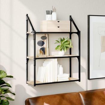 Estantería de pared 3 niveles madera ingeniería 60x21x78,5cm Negro/Roble Sonoma/Roble ahumado Mueble Almacenaje para Oficina, Estudio, Dormitorio Estantería/Librería/mueble de