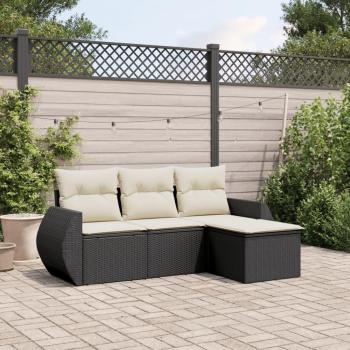 4-Piece Black Poly Rattan Garden Sofa Set with Cushions
