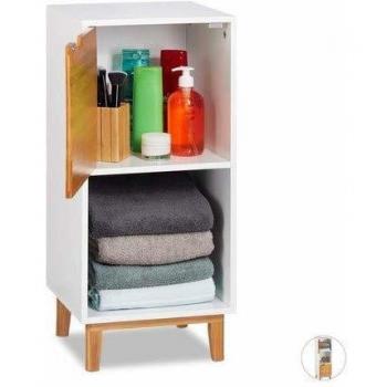 Estantería Librería con Puerta Estilo Escandinavo MDF y Bambú Blanco 71x32x30 cm - Relaxdays