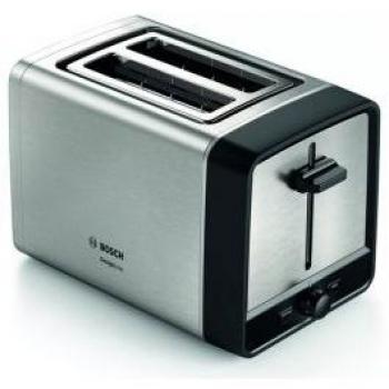 Tostadora Bosch TAT5P420 DesignLine Compacta, 2 Rebanadas, Acero Inoxidable, 970 W, Funciones de Descongelación y Recalentamiento