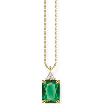 Women's Sterling Silver Gold Plated Green Stone Octagon Pendant Necklace KE2089-971-6-L45V
