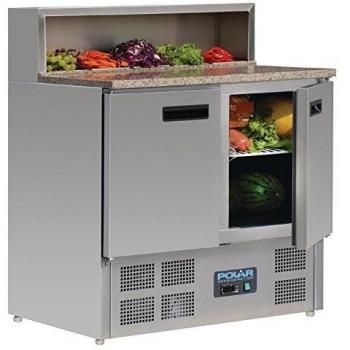 Saladette Refrigerada Compacta 288L con 2 Puertas y Plan de Trabajo en Mármol, 5 Bacs x 1/6 GN, Froid Ventilé, +2°C/+8°C, Potencia 0
