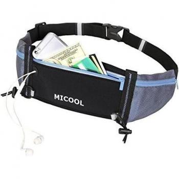 [Cinturón deportivo] Micool Cinturón para Correr / Trotar- Bolso de Cintura Organizador - Perfecto para Ejercicios, Fitness, Entrenamiento, Deportes, Gimnasio - Porta Dinero y Teléfono - Cinturón con Llavero - Pretina Flexible - Cuatro Bolsillos - Uni