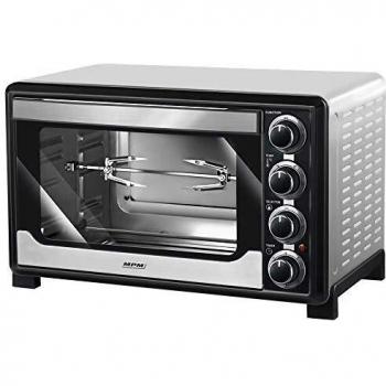 MPM MPE-06/T Horno Eléctrico de Sobremesa 32 Litros, Convección, Acero Inoxidable, Asador de Pollo Giratorio, Puerta Doble Cristal, 5 Mod