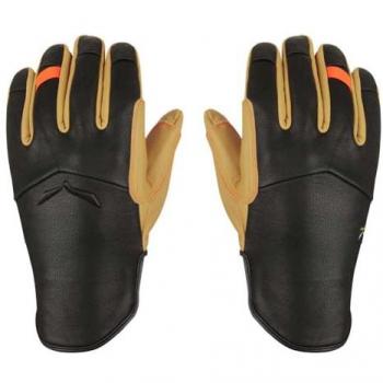 Guantes de Alpinismo Salewa Ortles AM de Cuero para Hombre - Talla 8, Color Negro y Naranja Fluo