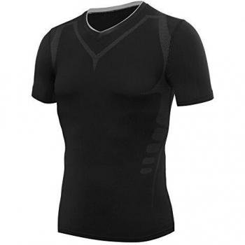AMZSPORT Camiseta de compresión de mangas corta para hombre Deportes de Secado Rápido Funcionamiento Baselayer Negro M