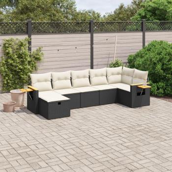 7-Piece Black Poly Rattan Garden Sofa Set with Cushions