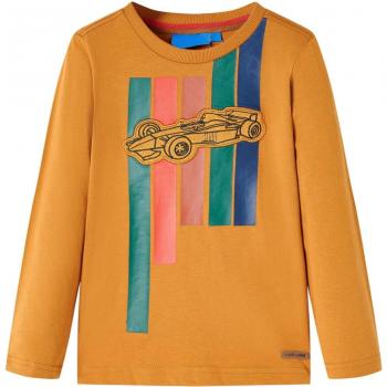 vidaXL Camiseta infantil manga larga estampado coche carreras ocre oscuro 104