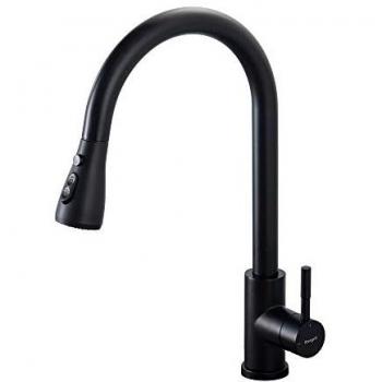 Grifo de Cocina Extraíble Negro Ibergrif M22136B, Mezclador Monocomando con 3 Modos, Rotación de 360 Grados, Ahorro de Energía y Cold Start