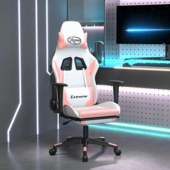 Silla Gaming Masaje Reposapiés Cuero Sintético Blanco y Rosa