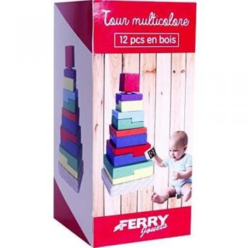 Ferry – Torre de madera 12Pcs Geometriques apilables, 320301, marrón , color/modelo surtido