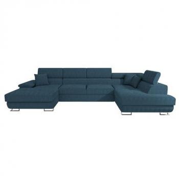 Sofá rinconero Comfivo 138, azul, función de descanso, caja de ropa de cama, 345x202x71cm