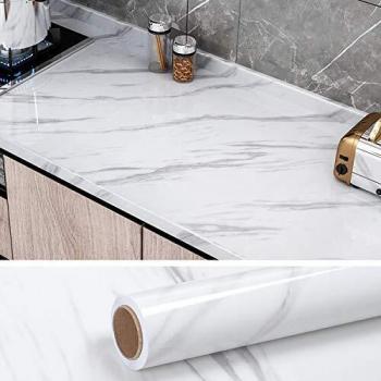 VEELIKE Papel Pintado Autoadhesivo Lavable 40cm x 300cm Vinilo Adhesivo para Encimera de Cocina Papel Adesivo Decorativos Muebles Adhesivo Mármol Blanco y Gris para Puertas de Armario