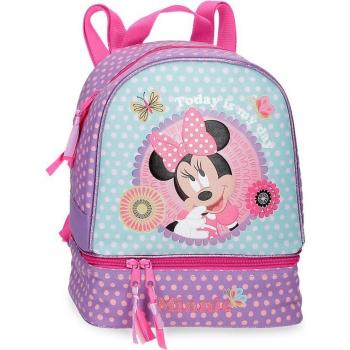 Disney Mochila Minnie Today is my day con Portamerienda 25 cm x 19 cm x 10 cm en Color Lila de Poliéster