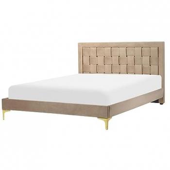Cama Tapizada de Terciopelo Taupe 140x200 cm con Cabecero y Patas Doradas