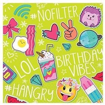 amscan Luncheon Napkins Servilletas de papel de colores con tema de celebración de selfie, 16 unidades, Multicolor