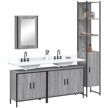 Conjunto de muebles de baño 4 piezas gris Sonoma madera contrachapada multicapa