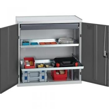 Gabinete de herramientas H1000xB1000xT500 mm con 1 cajón y 2 estantes, color gris claro/gris antracita STUMPF