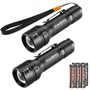 EverBrite 2pc Linterna LED 400LM Superbrillante, 4 Modos de Zoom, Linterna IPX4 Impermeable LED de Aluminio, Pequeña Linterna para Acampar, con 6 pilas AAA