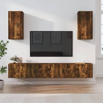 Set de muebles de TV 6 piezas madera contrachapada roble ahumado marrón